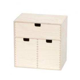 Minibyrå i björk plywood med 3 lådor (31x31x21 cm.)