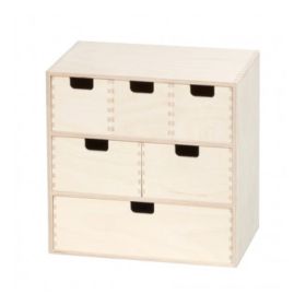 Minibyrå i björk plywood med 6 lådor (31x31x21 cm.)
