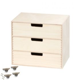 Plywoodbox med 3 lådor med hjul (B35 H31 D25 cm.)