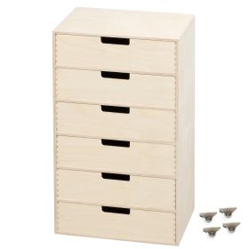 Plywoodbox med 6 lådor och hjul (B35 H61 D25 cm.+hjul)