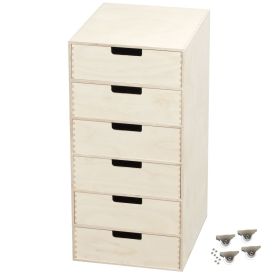 Minibyrå i björk plywood med lådor och 6 hjul (B30 H61 D36 cm +hjul)