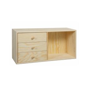 Bokhylla furu 30 x 60 x 19 cm, 3 Lådor och 1 fack