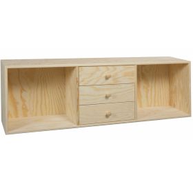Bokhylla furu 30 x 90 x 19 cm, 3 Lådor och 2 fack