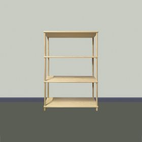 bokhylla i obehandlad furu - 4 hyllor H118 cm.