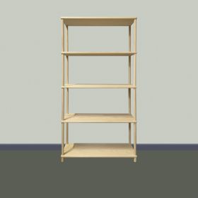 bokhylla i obehandlad furu - 5 hyllor H155 cm.