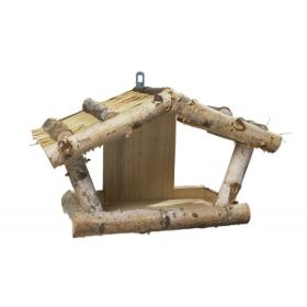 Väggmonterat fågelbord (björk med halmtak)